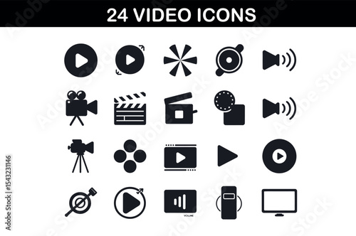 Silhouette Video Icons Set – 24 Minimal Media Symbols