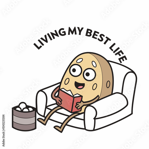 Happy food character living best life reading book