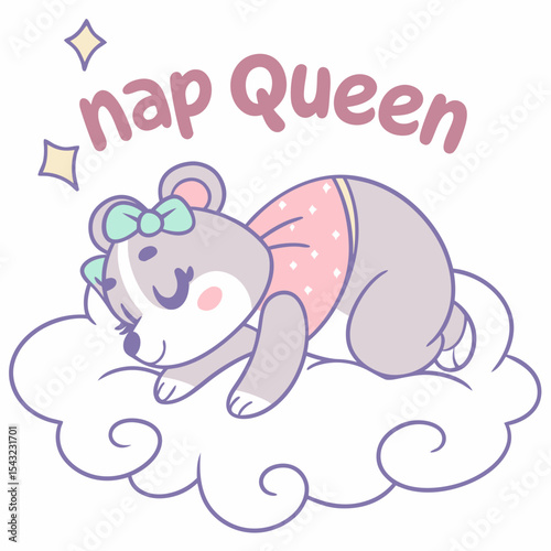 Adorable bear cub napping on cloud sweet dreams