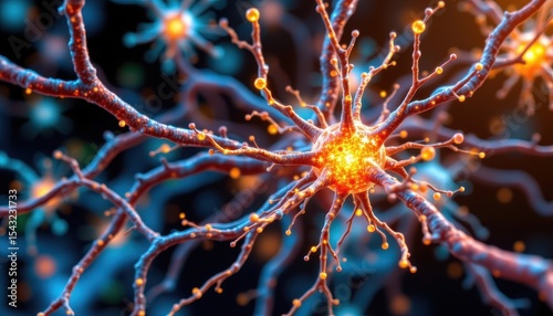 artistic rendering of gotu kola extract rejuvenating aged neurons, bright glowing synapses, vibrant science fantasy.