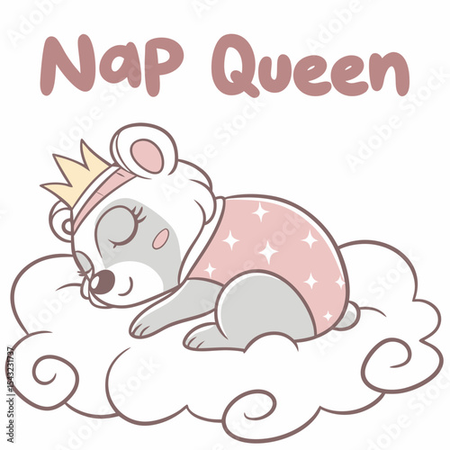 Adorable sleeping bear cub nap queen crown cloud