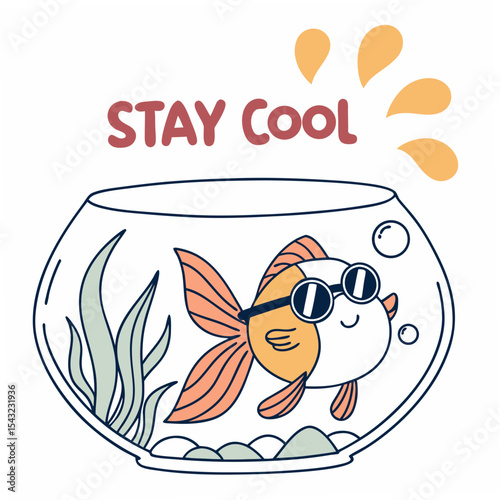 Cool goldfish in fishbowl summer design element