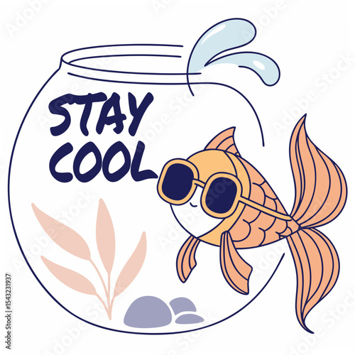 Cool goldfish in fishbowl with sunglasses, transparent image