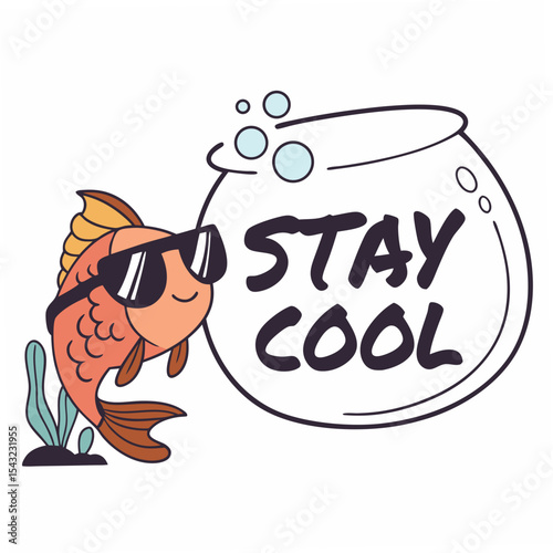 Cool fish with sunglasses near fishbowl stay cool