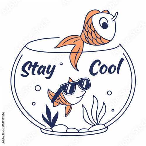 Cool fish in fishbowl stay cool design element