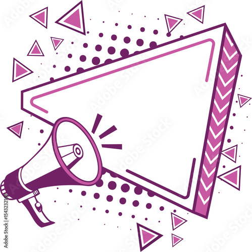 purple comic style banner with megaphone and dotted halftone vector