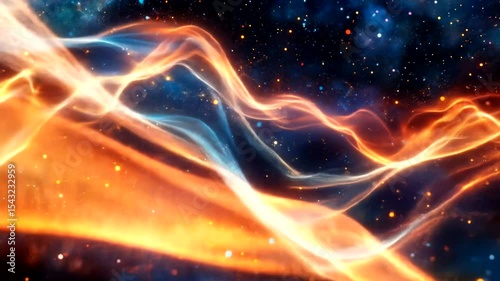 Abstract cosmic background with vibrant swirling colors and glowing particles in space