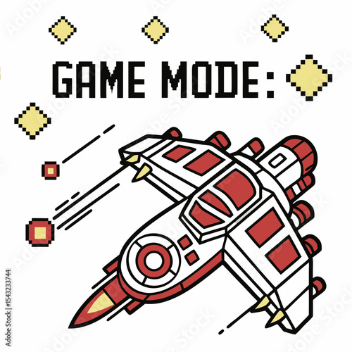 Retro pixel art spaceship game mode design