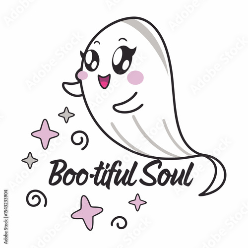 Adorable boo-tiful soul kawaii ghost illustration