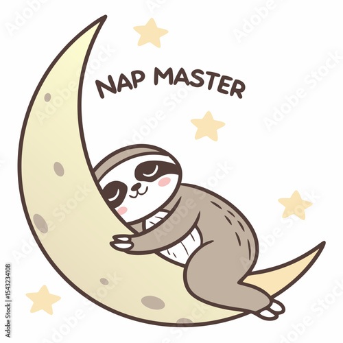 Adorable sloth sleeping on crescent moon, nap master design