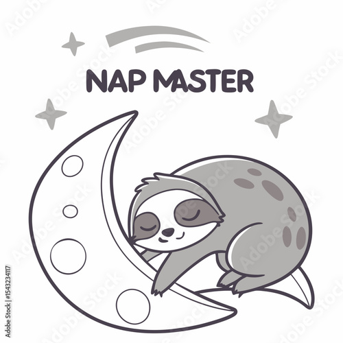 Adorable sloth sleeping on crescent moon, nap master design