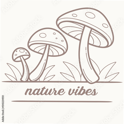 Three cute mushrooms nature vibes illustration transparent background