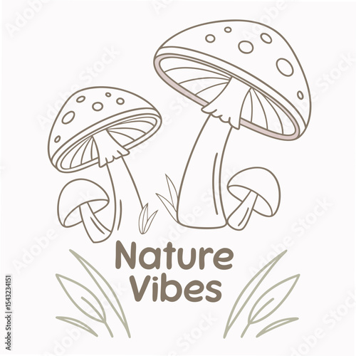 Adorable cartoon mushrooms nature vibes clipart