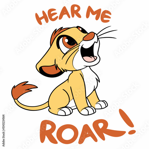 Adorable lion cub roaring hear me roar cartoon illustration