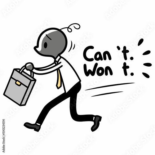 Businessman running away cant won't illustration