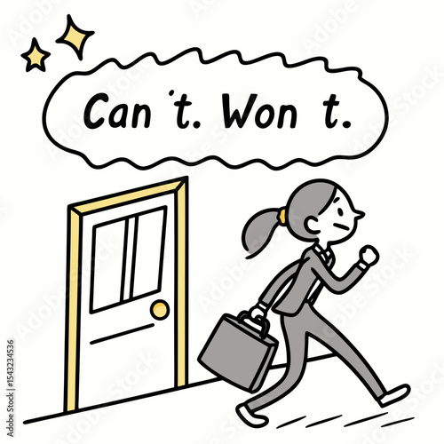 Businesswoman walking away saying cant wont