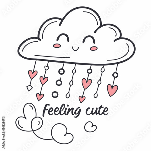 Cute cloud raining hearts feeling cute illustration