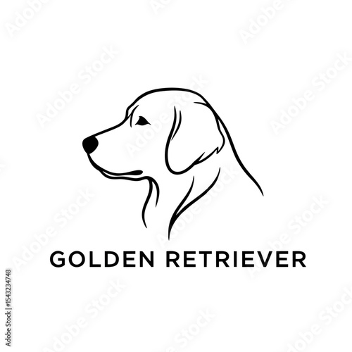 Minimalist Golden Retriever Logo, Side Profile, Line Art, Dog Vector Illustration