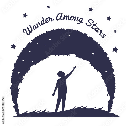 Child wondering among night sky stars silhouette