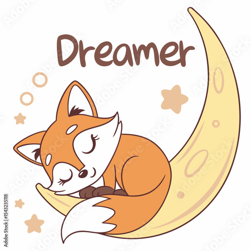 Cute fox sleeping on crescent moon dreamland