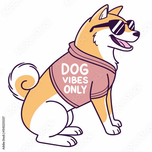 Cool shiba inu dog wearing sunglasses dog vibes only