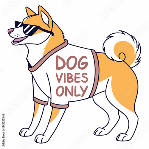 Cool shiba inu dog wearing sunglasses dog vibes only