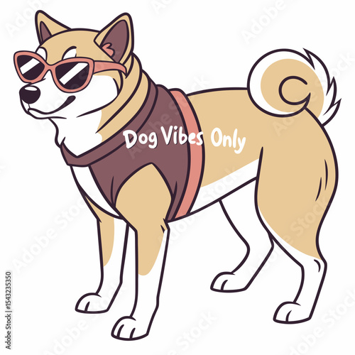 Cool shiba inu dog wearing sunglasses dog vibes only