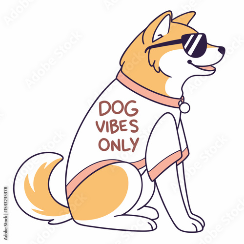 Cool shiba inu dog wearing sunglasses dog vibes only