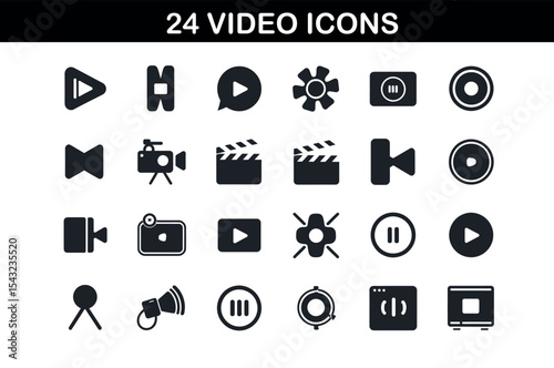 Silhouette Video Icons Set – 12 Minimal Media Symbols