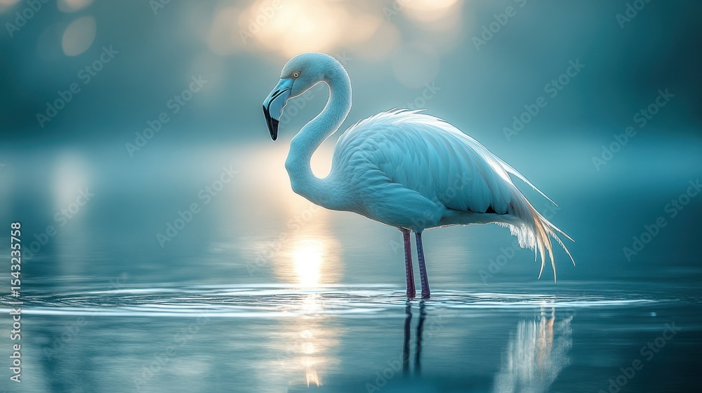 Fototapeta premium Majestic flamingo in tranquil water at sunrise