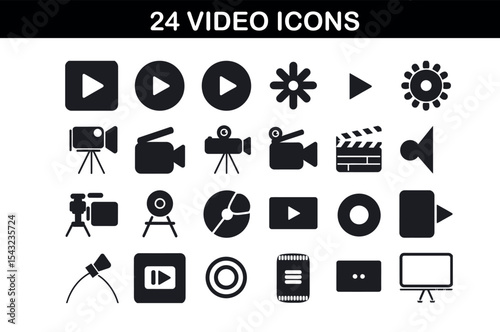 Silhouette Video Icons Set – 12 Minimal Media Symbols