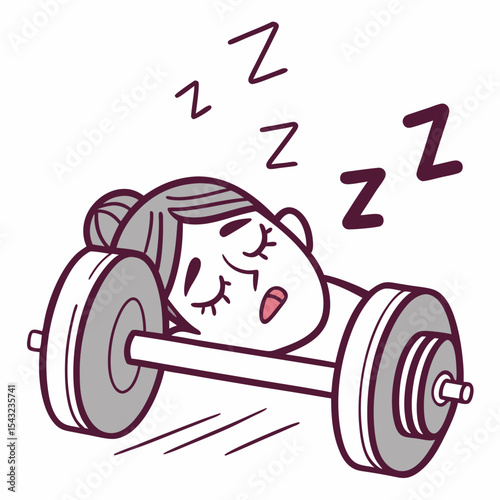 Woman sleeping soundly on weightlifting bar