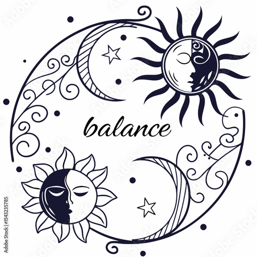 Celestial balance sun moon stars design element