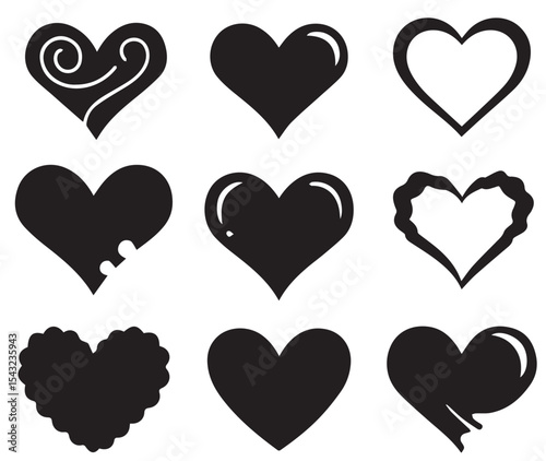 Set of Vector Heart Icons on White Background for Valentine and Love Design