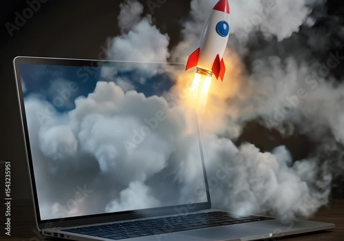 Launching Space Rocket From Laptop Screen