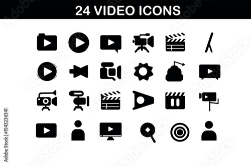 Silhouette Video Icons Set – 24 Minimal Media Symbols