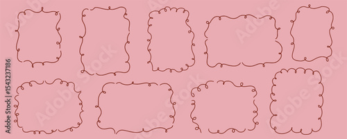 Scallop frame with line whimsical style. Wavy line decorative whimsical border frame. Scallop border wavy line. Vector illustration