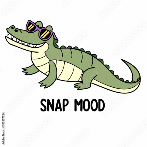 Cool crocodile wearing sunglasses snap mood illustration