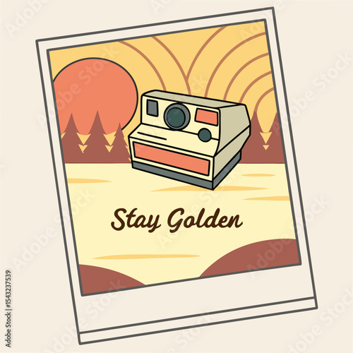 Retro instant camera photo illustration stay golden design element