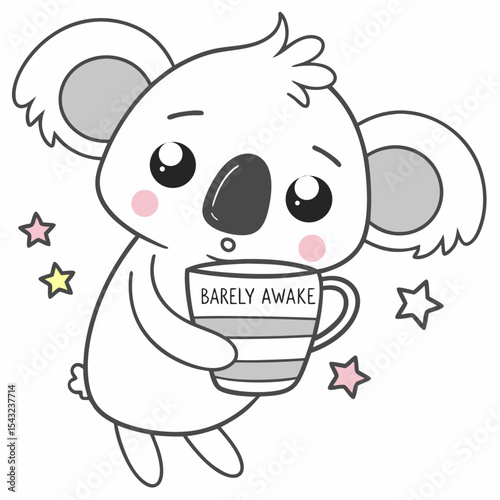 Adorable koala holding coffee mug barely awake design