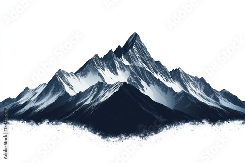 Majestic Peaks Snow Capped Mountains against a Stark White Sky Nature s Majesty on White Background. Generative Ai photo