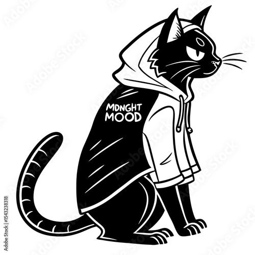 Midnight mood black cat in hoodie graphic design