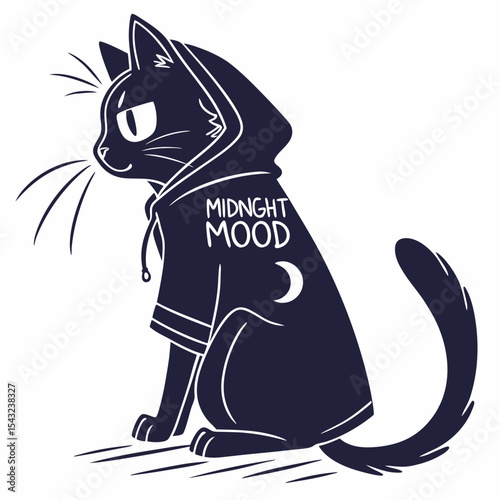 Midnight mood black cat in hoodie sweatshirt