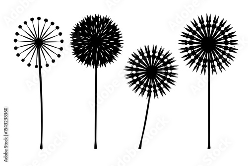 set of Dandelion silhouette vector illustration