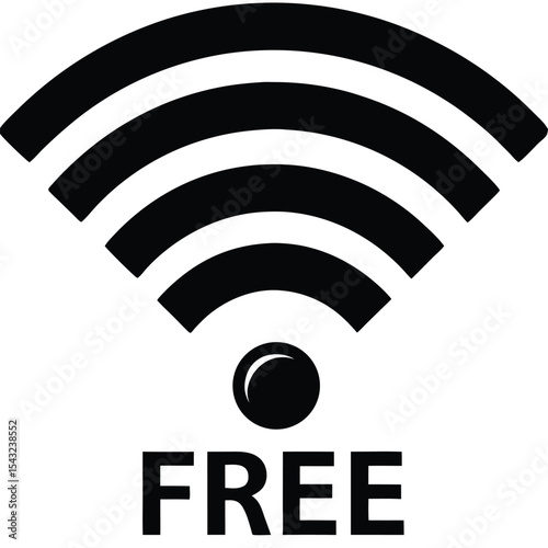 Black and white free wifi symbol with clear text representing public internet access