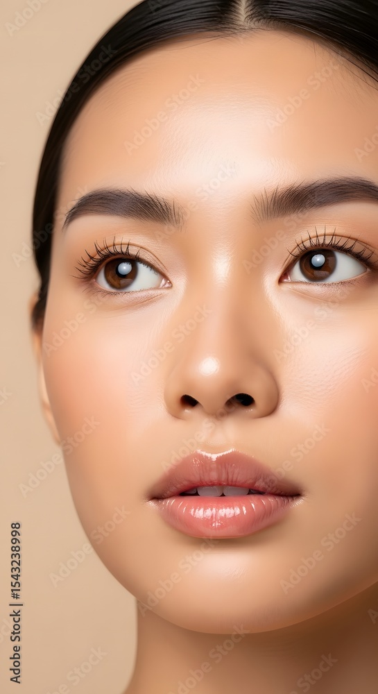 Fototapeta premium Radiant Asian Woman Close-up Portrait of Beautiful Skin and Makeup