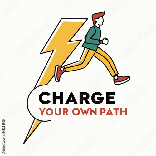 Man running with lightning bolt charge your own path