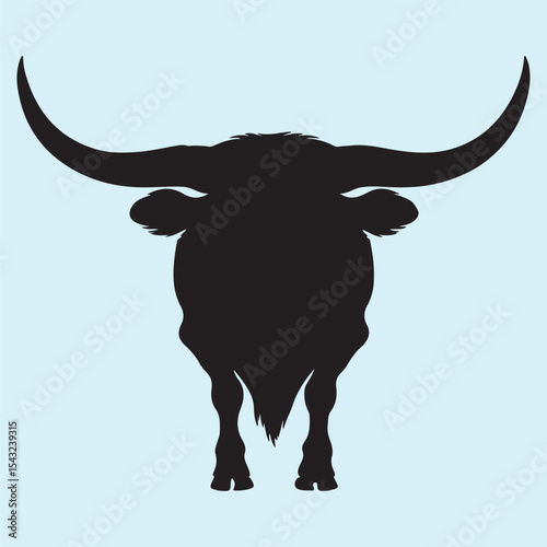 Silhouette of Longhorn Cow ,Farm Animal 