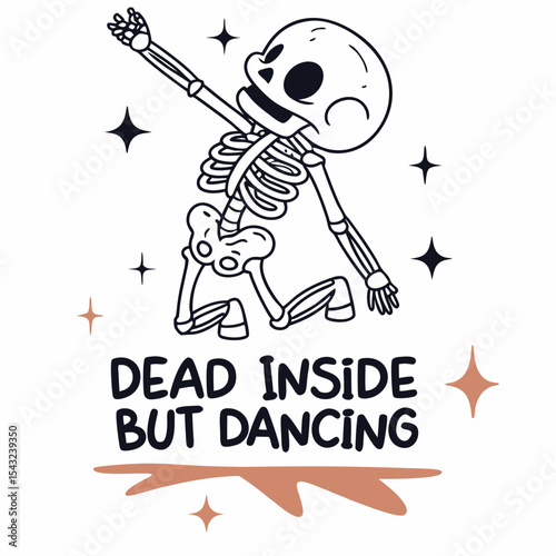 Dancing skeleton dead inside funny halloween graphic
