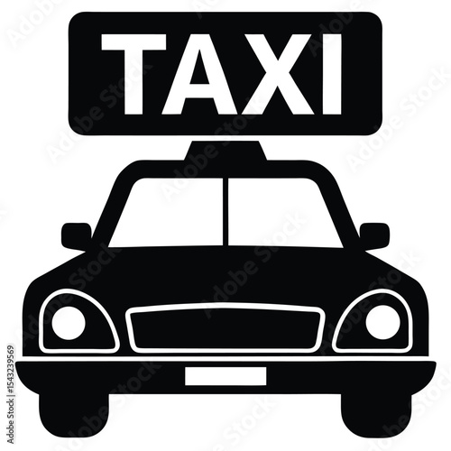 Front view illustration of a black taxi cab with a taxi sign isolated on white background